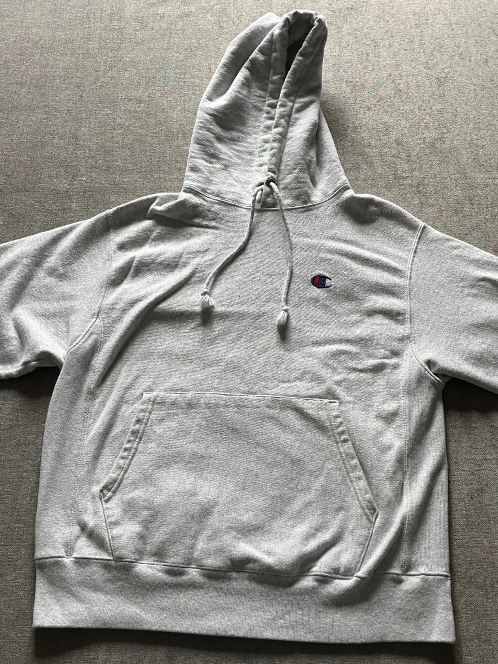 Vintage Champion Reverse Weave Hoodie Men Medium Gray Pullover Sweatshirt